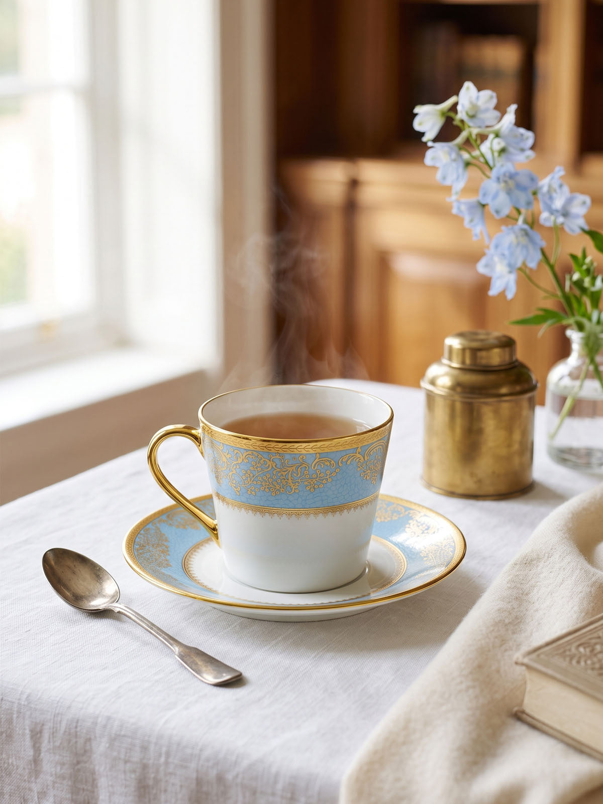 Amora Real Gold Tea Cup Set of 6 displayed on a table

