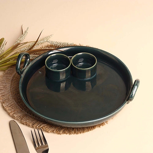 Antique green ceramic serving platter

