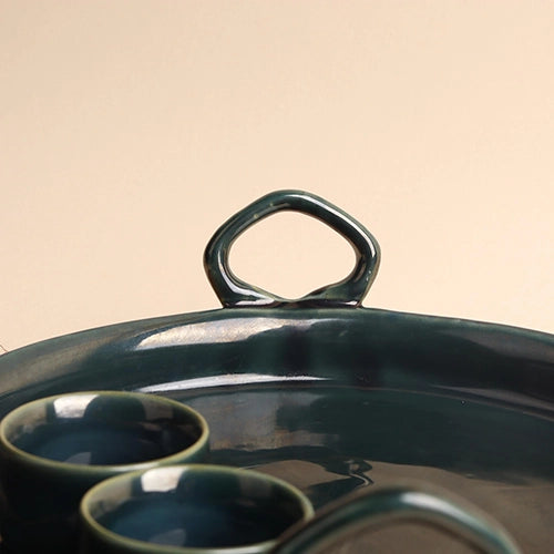 Vintage-style green ceramic serving platter

