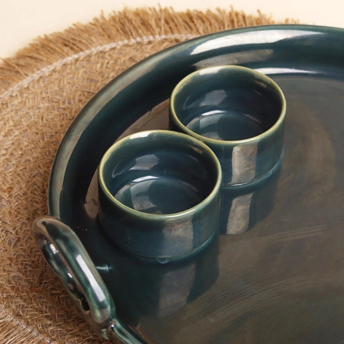 Handmade antique green serving platter


