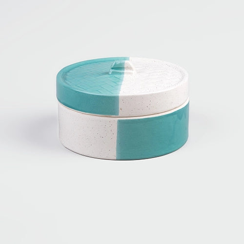 Elegant aqua ceramic casserole dish with lid

