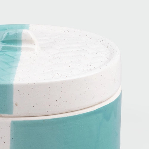 Aqua blue ceramic casserole for cooking and serving

