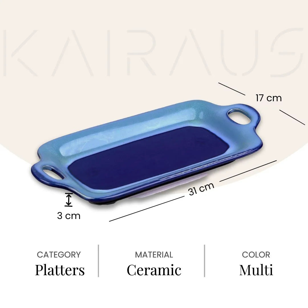 Aqua and navy platter for serving food

