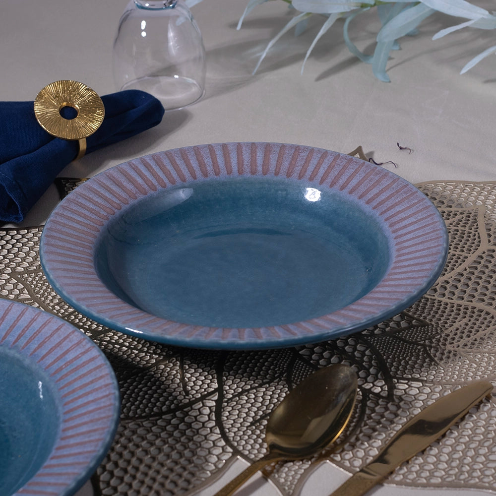 Set of 2 aqua blue ceramic snack plates

