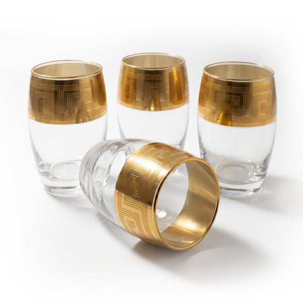 Greek Key Design Gold Drinking Glasses (Set of 4)