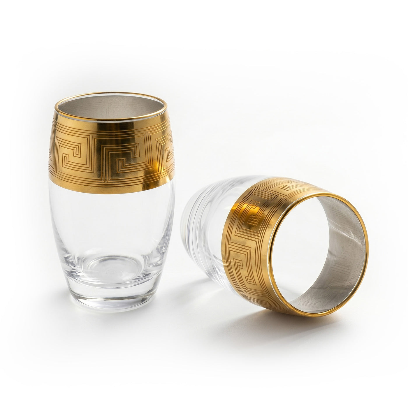 Greek Key Design Gold Drinking Glasses Set