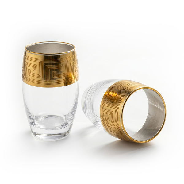 Greek Key Design Gold Drinking Glasses (Set of 2)