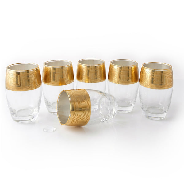 Greek Key Design Gold Drinking Glasses (Set of 6)
