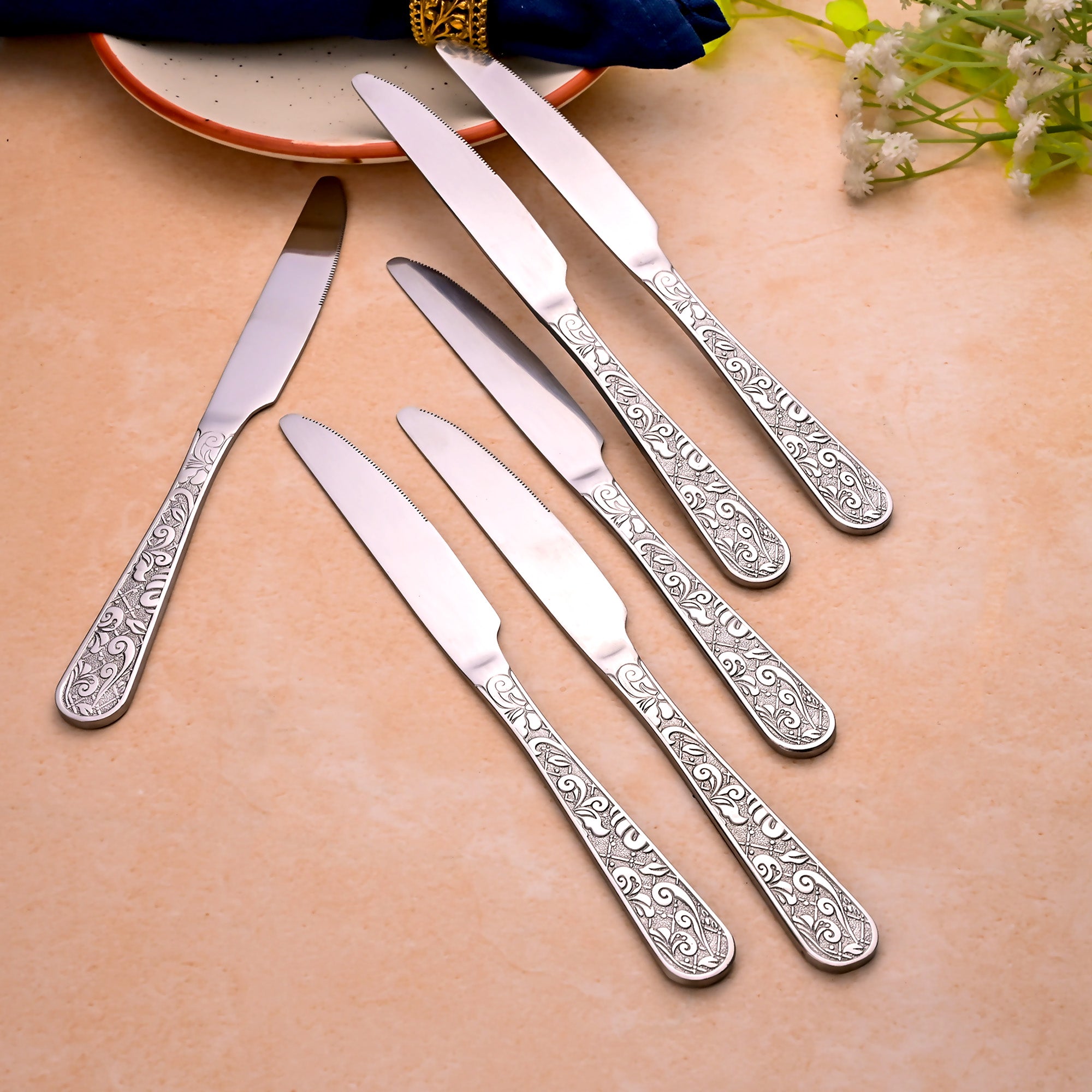 Set of 6 Artisan Edge Stainless Steel Knives for Food Preparation

