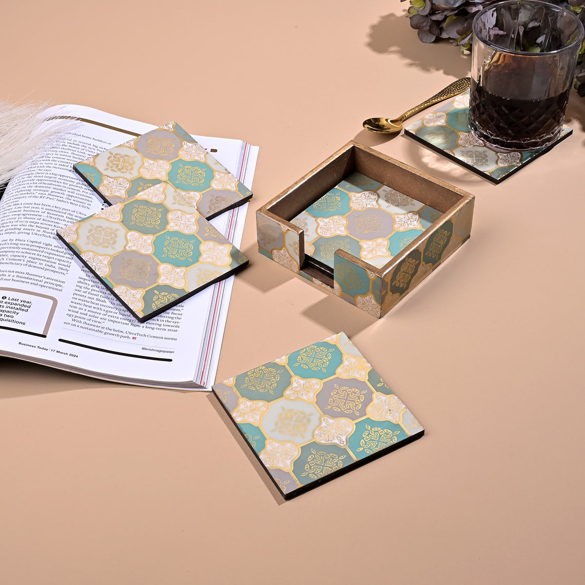 Artisan Printed wooden coasters set of 6

