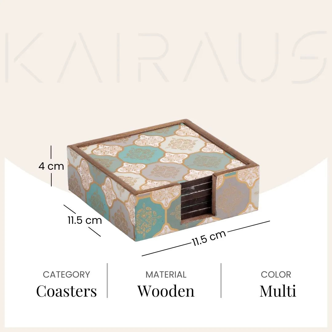 Six-piece Artisan Printed coaster set for dining table

