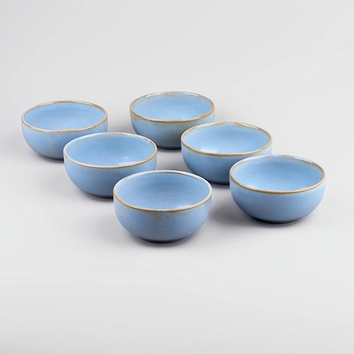 Set of six artisan blue porcelain bowls


