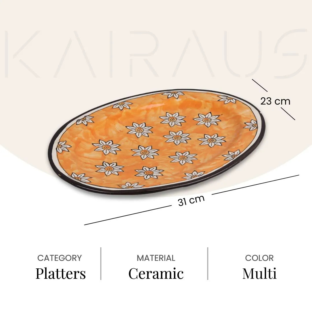 Hand-painted floral platter for dining

