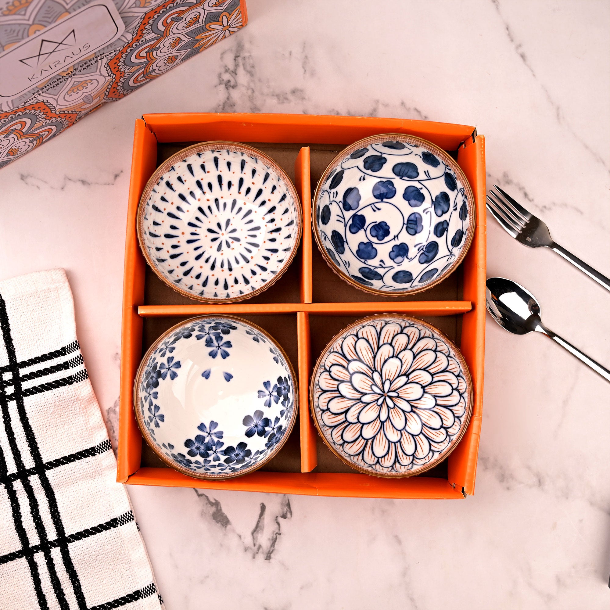 Elegant autumn porcelain bowls set of 4


