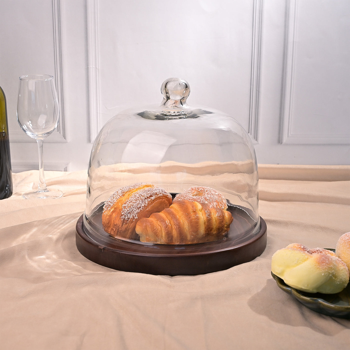 Chic Glass Cloche with Wood Base (29x26.5 cm)