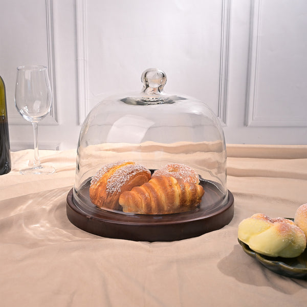 Chic Glass Cloche with Wood Base (29x26.5 cm)