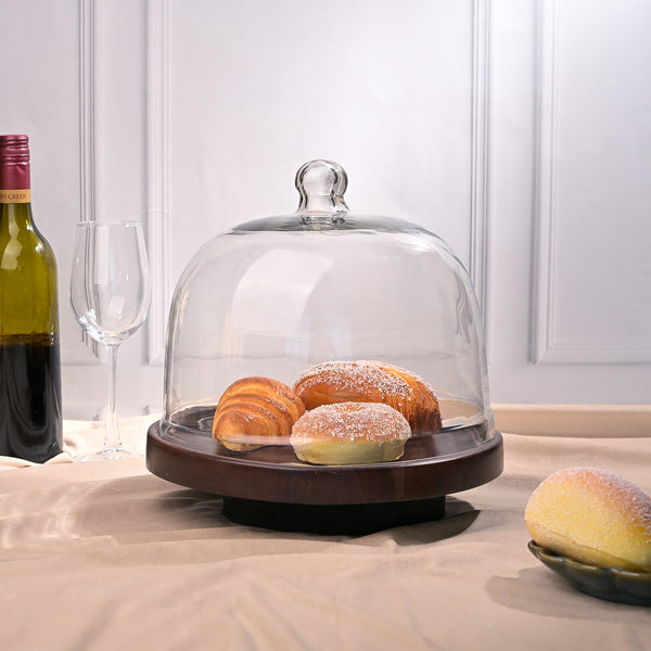 Chic Glass Cloche with Wood Base (29x26.5 cm)