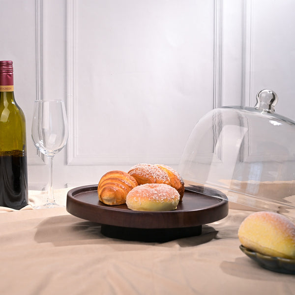 Chic Glass Cloche with Wood Base (29x26.5 cm)