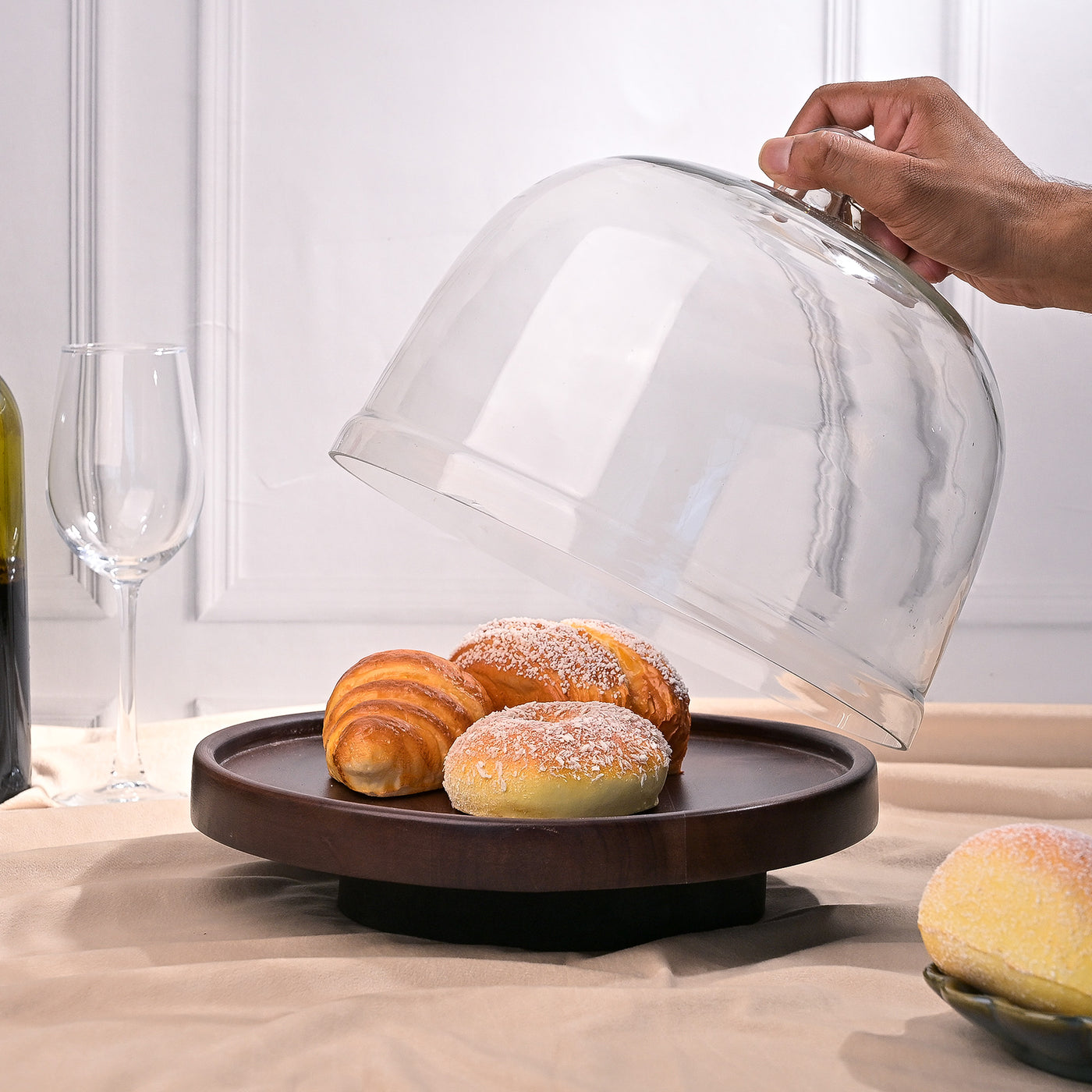 Chic Glass Cloche with Wood Base (29x26.5 cm)
