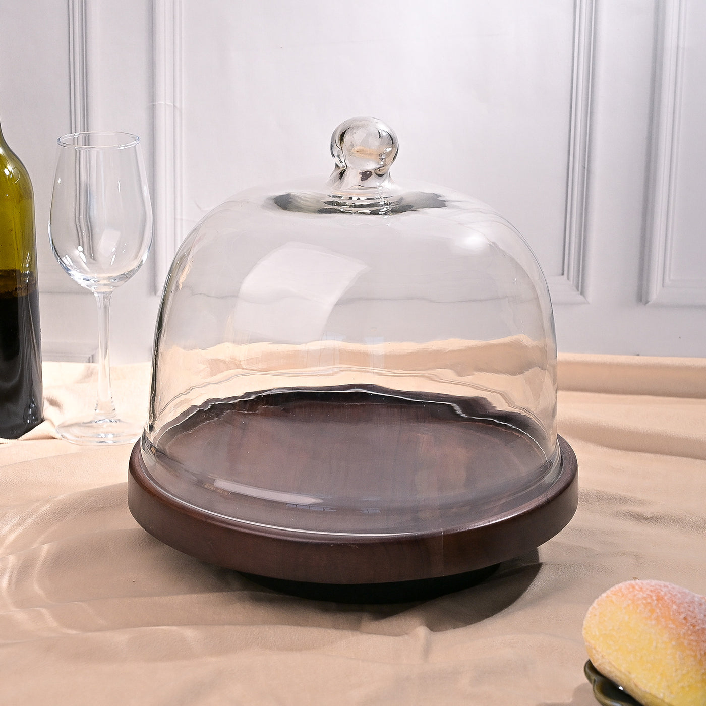 Chic Glass Cloche with Wood Base (29x26.5 cm)