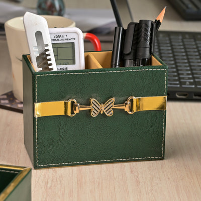 Luxury Green Leather Desk Organiser Set