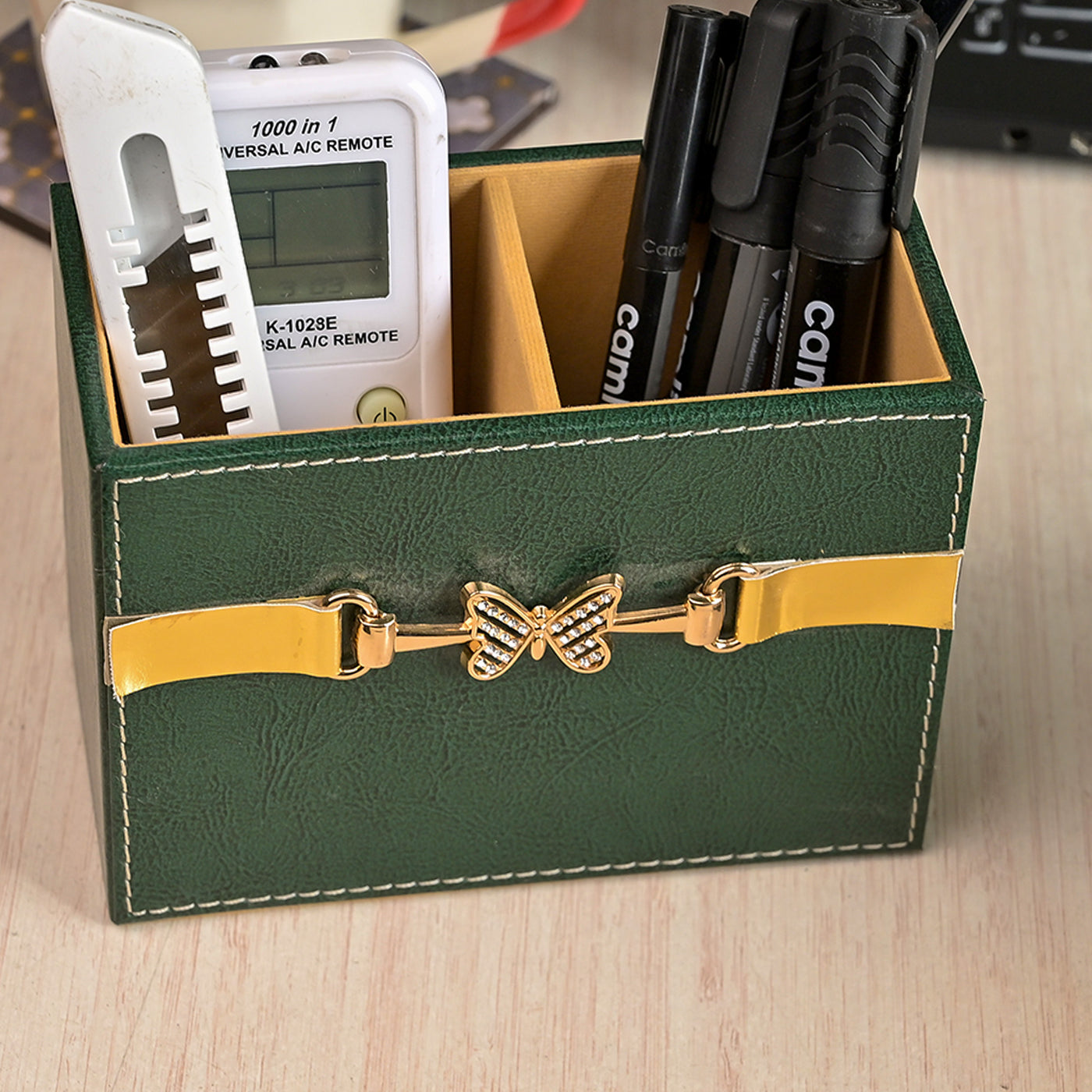 Luxury Green Leather Desk Organiser Set