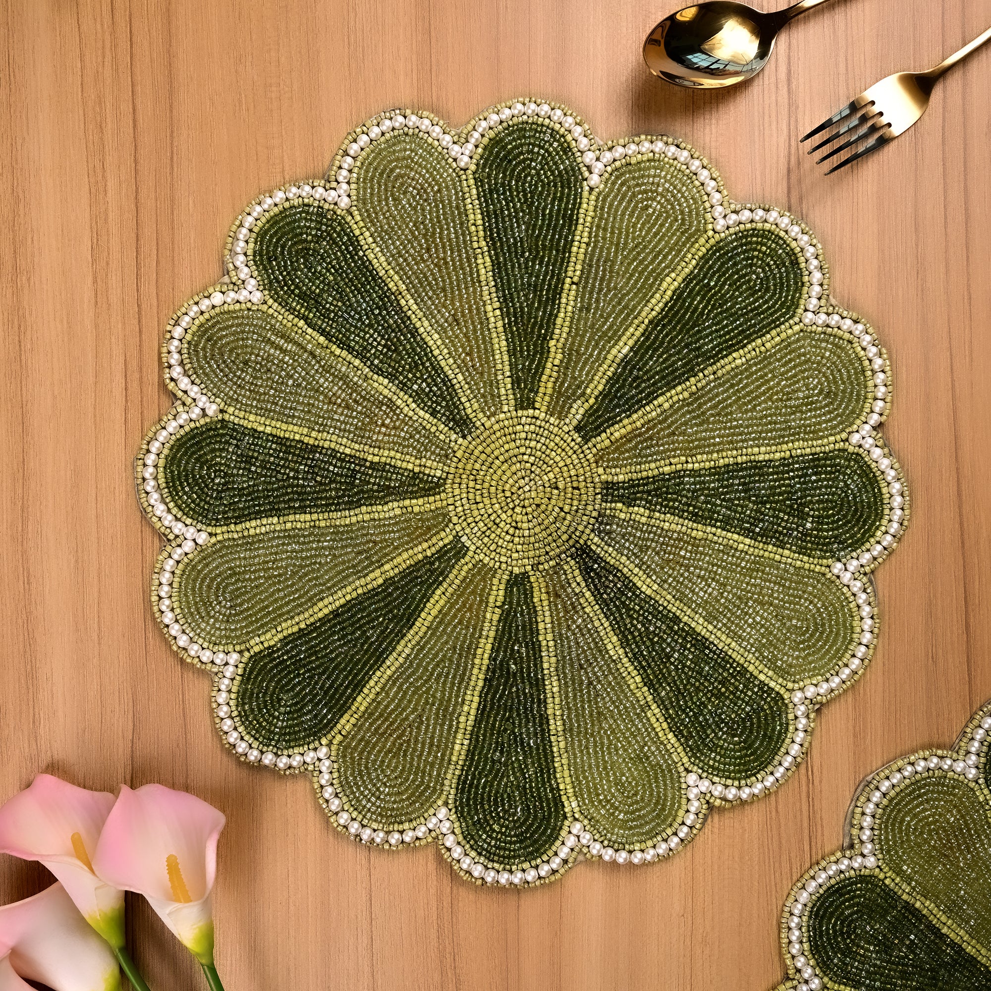 Beautifully handcrafted beaded mat for elegant dining

