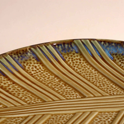 Beige and blue ceramic platter for serving food

