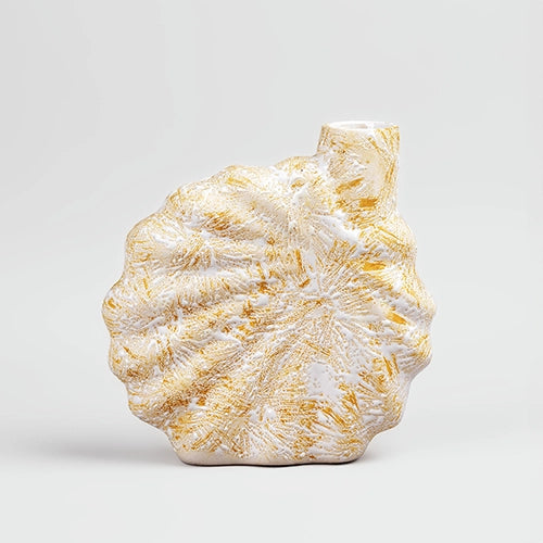 Decorative beige vase featuring a beautiful shell-inspired pattern

