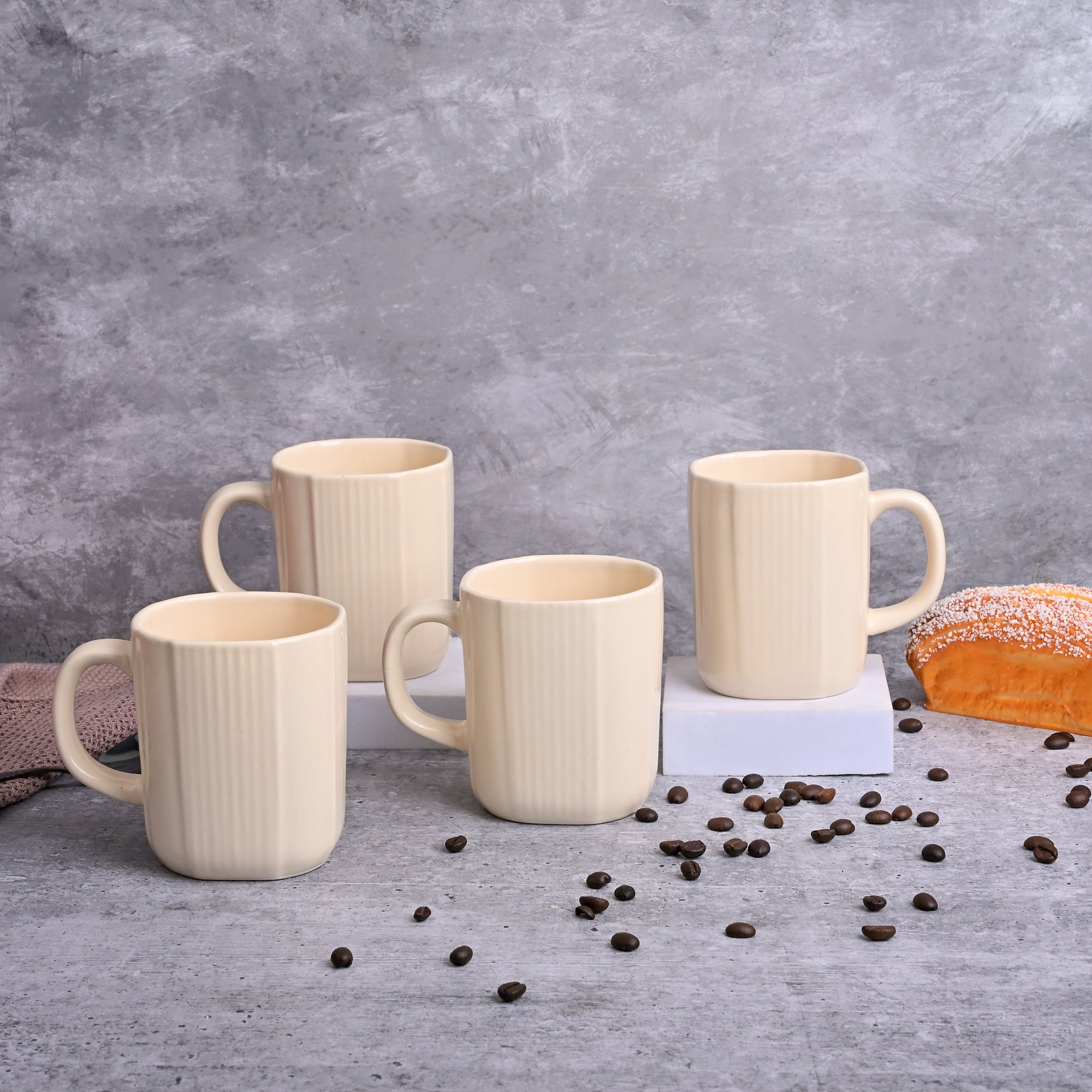 Beige statement ceramic coffee mug set of 4

