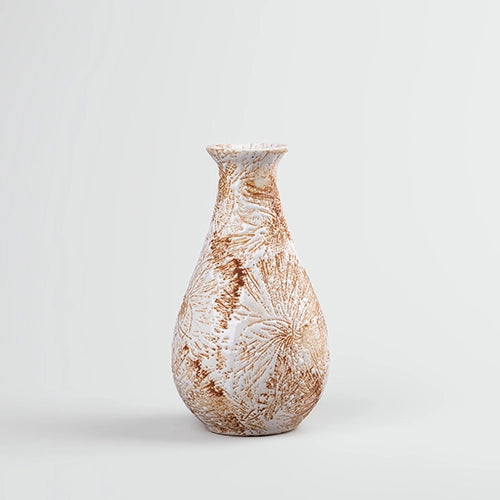 Beige textured bottle vase with elegant decorative finish

