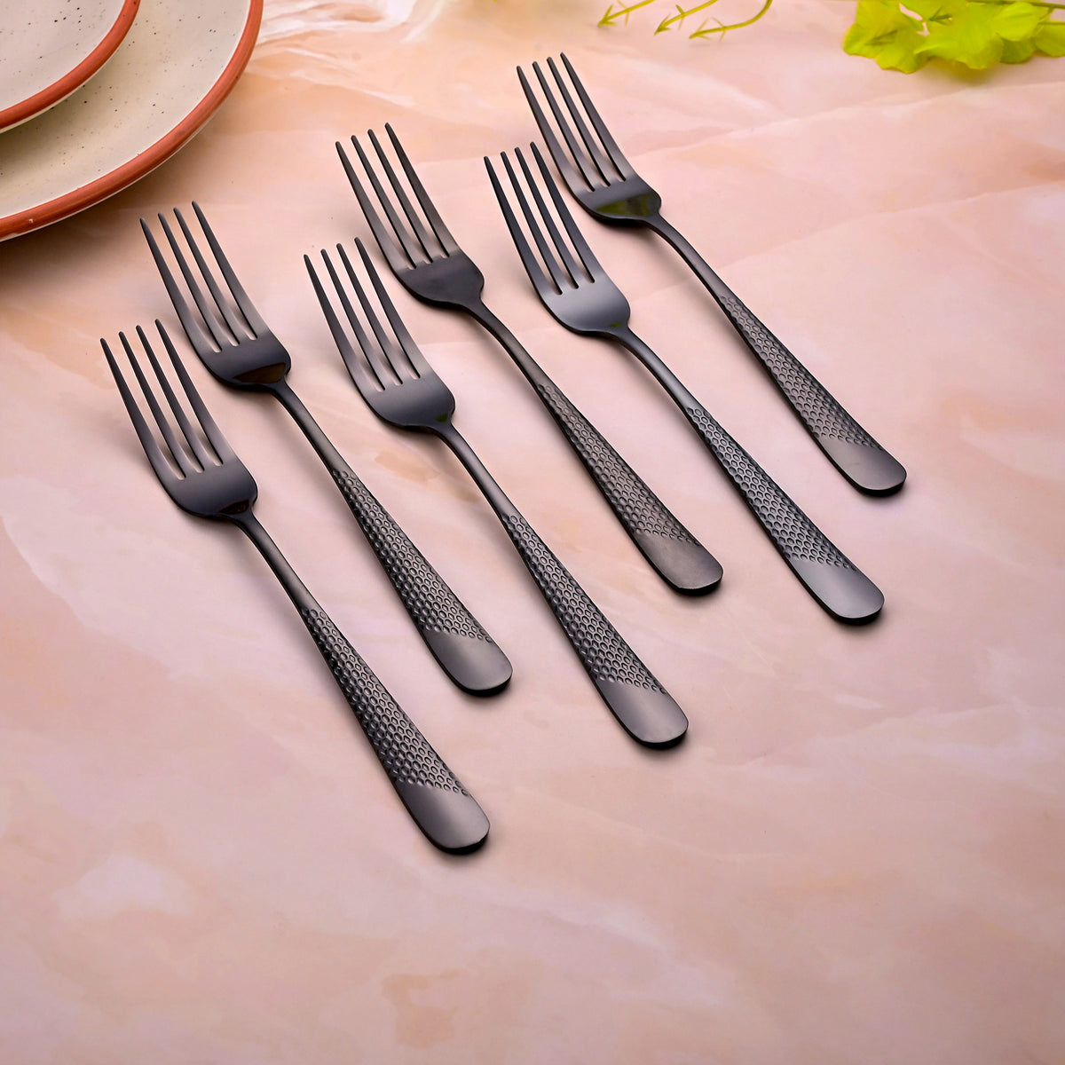 Black Flame Stainless Steel Forks Set of 6 with a Sleek Finish

