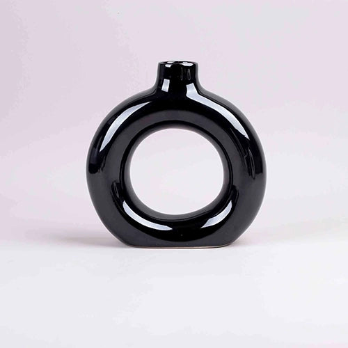 Elegant black ring vase for contemporary home decor

