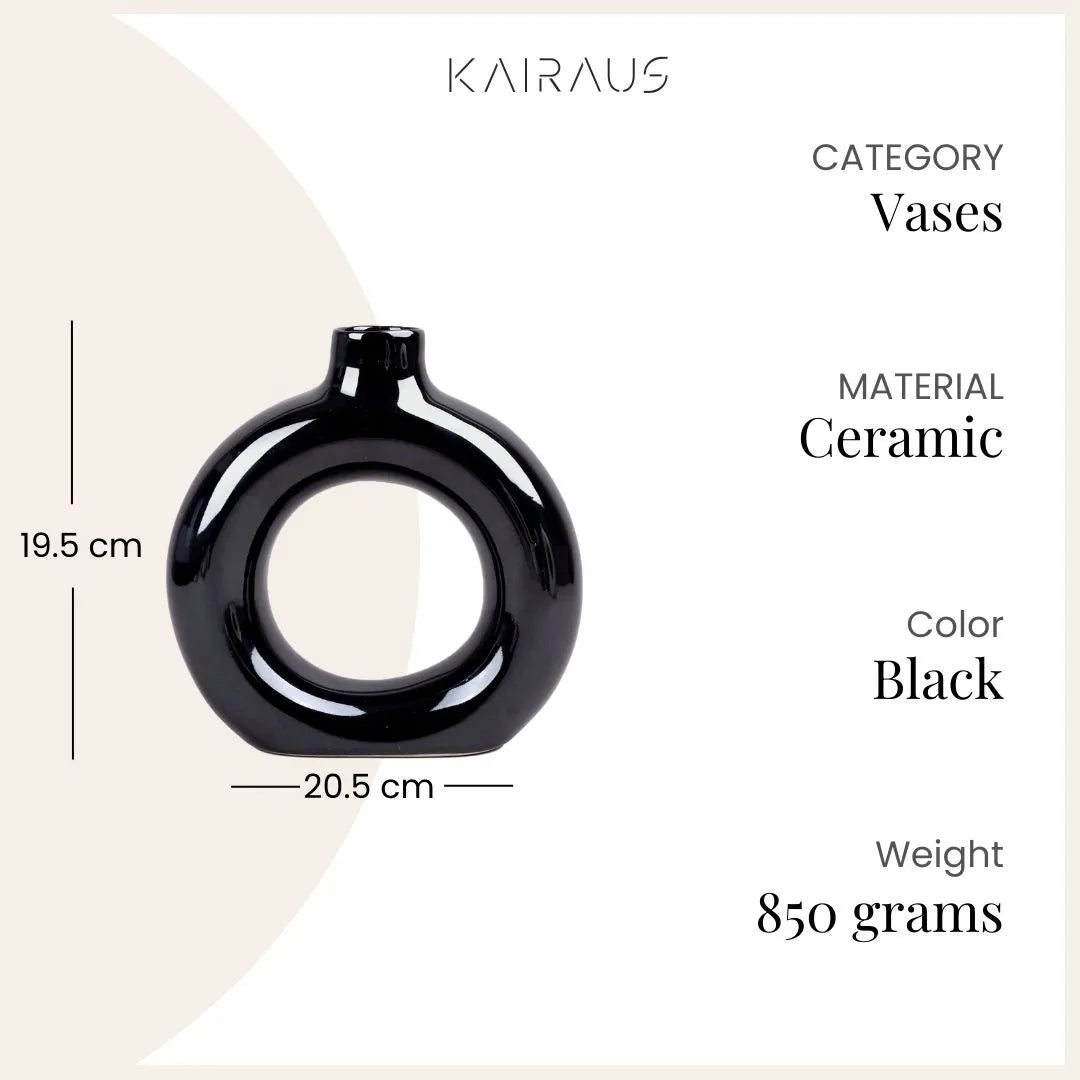 Decorative black donut ring vase for stylish interiors

