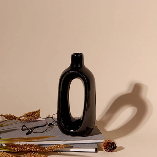 Artistic minimalist vase with a deep black finish

