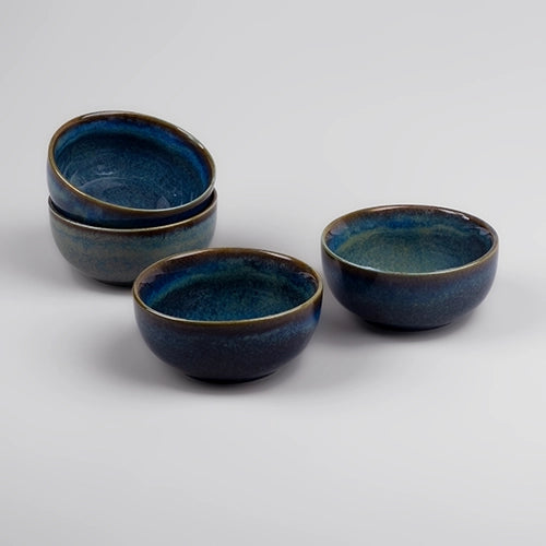 Elegant glossy blue porcelain serving bowl set

