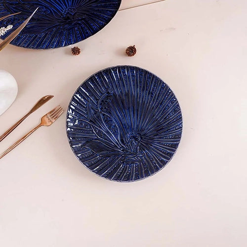 Blue sapphire textured ceramic plates for dining

