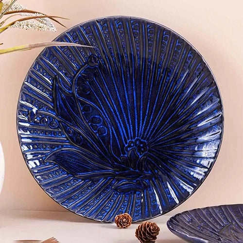 Elegant blue textured serving plates set of 2

