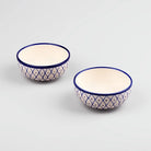 Blue abstract patterned ceramic bowls with glossy finish

