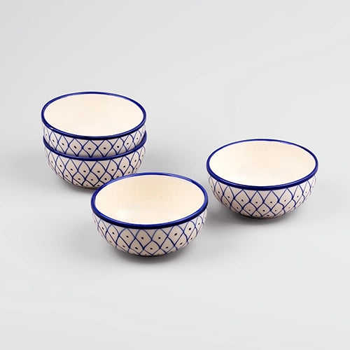Blue abstract patterned ceramic bowls with glossy finish

