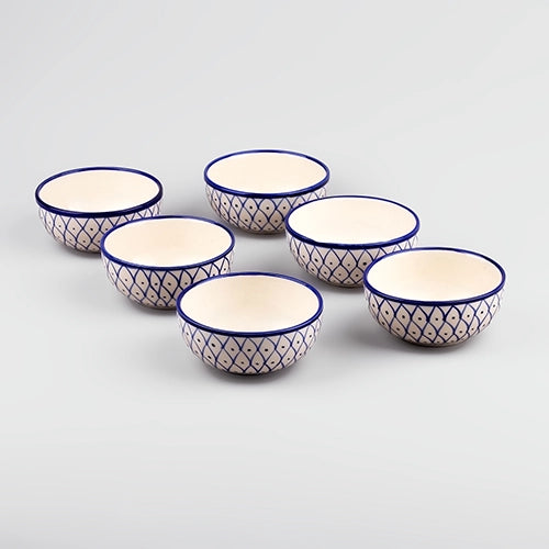 Blue abstract patterned ceramic bowls with glossy finish

