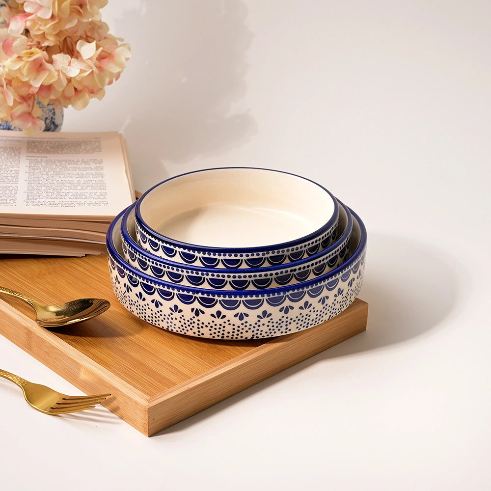 Blue and white handcrafted bowl set of 3

