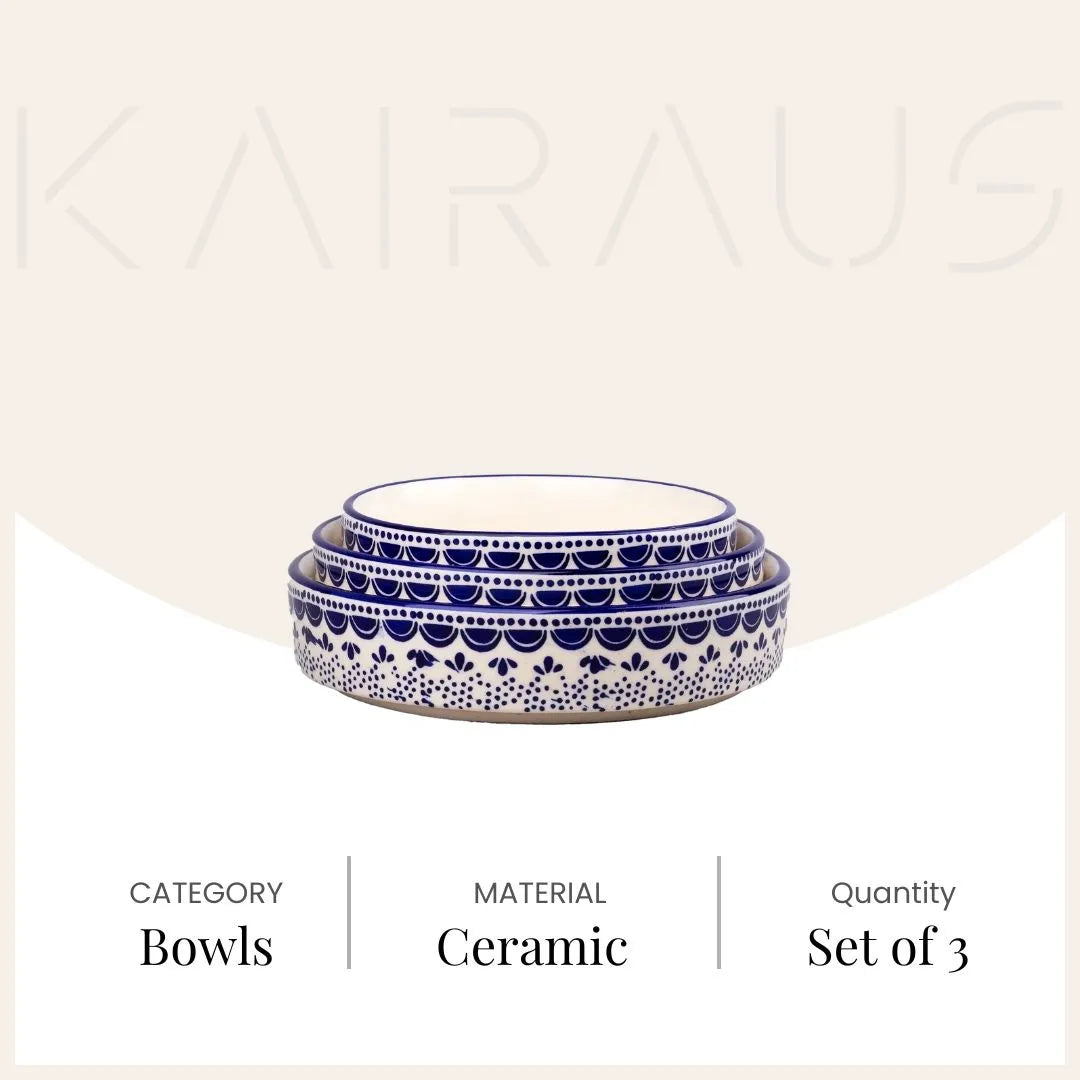 Three-piece blue and white bowl set

