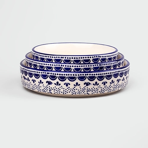 Blue and white artisan bowls for dining

