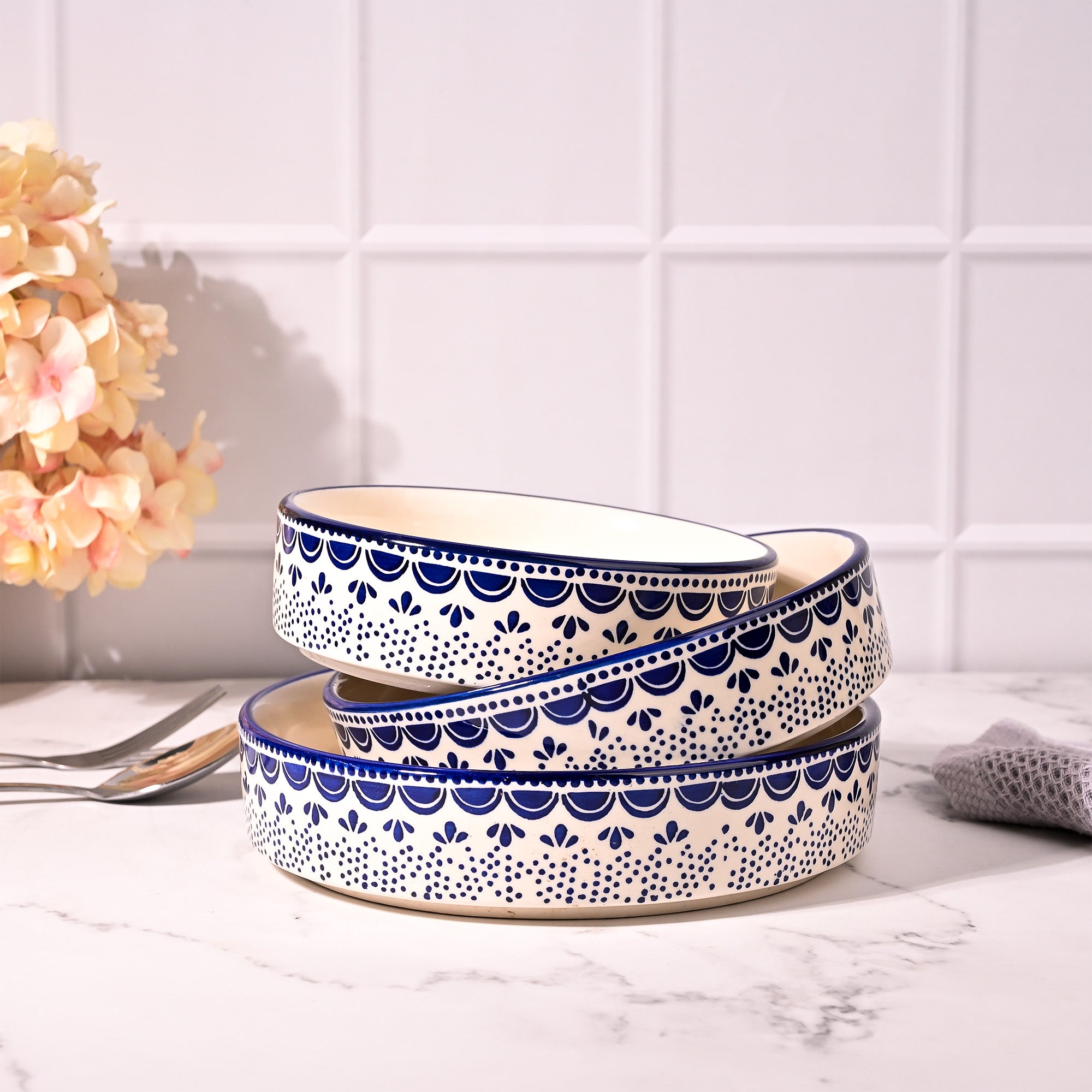 Decorative blue and white handcrafted bowls

