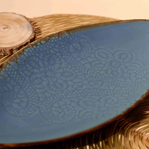 Handmade blue leaf lace serving platter

