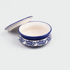 Blue and white leaf print casserole with lid

