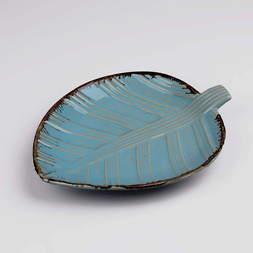 Elegant blue leaf serving platter


