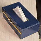 Blue leather office organiser set for stationery and accessories

