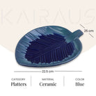 Blue gradient leaf patterned serving platter

